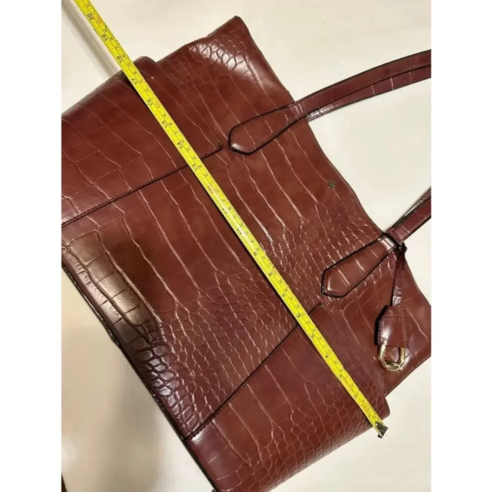 ANTONIO Melani Brown Croc Embossed TOTE Gold Buckle Womens HANDBAG